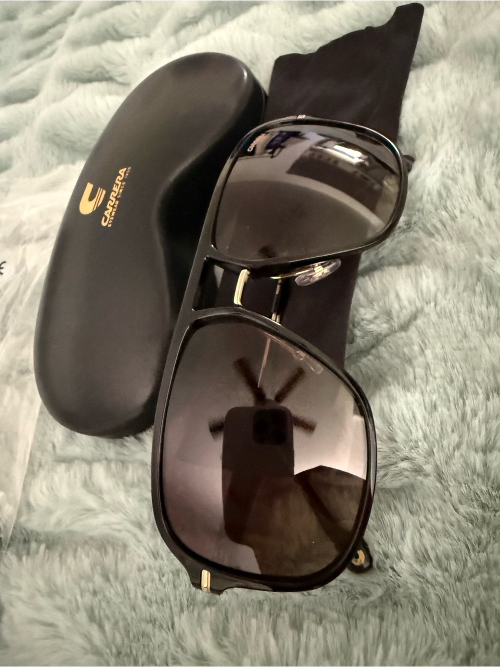 Carrera Oversized Aviator Shield Sunglasses Black/Gold Gradient Lenses w/ Case